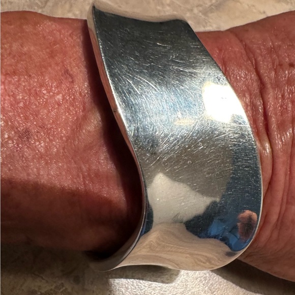 Hand Crafted Jewelry - Vintage Hand Crafted Sterling Silver Artisan Cuff (initialed) Made in Mexico.